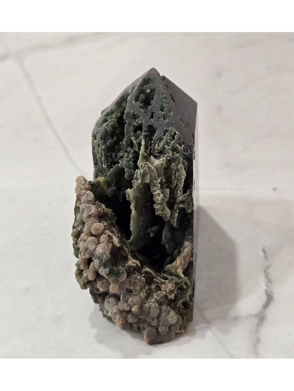 A319. Unique Green Grape Agate Natural Crystal Partial Raw Tower High-Quality
